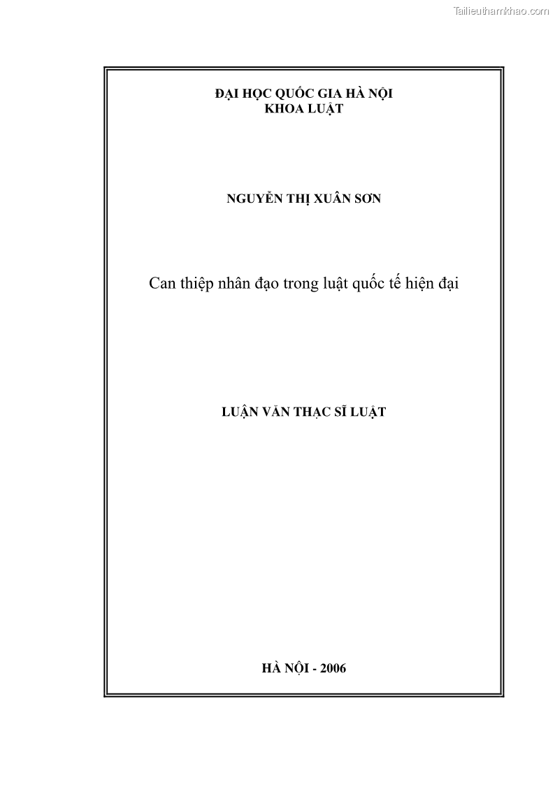 Luận văn thạc sĩ luật học Can thiệp nhân đạo trong luật quốc tế hiện đại - 1 Trang 1