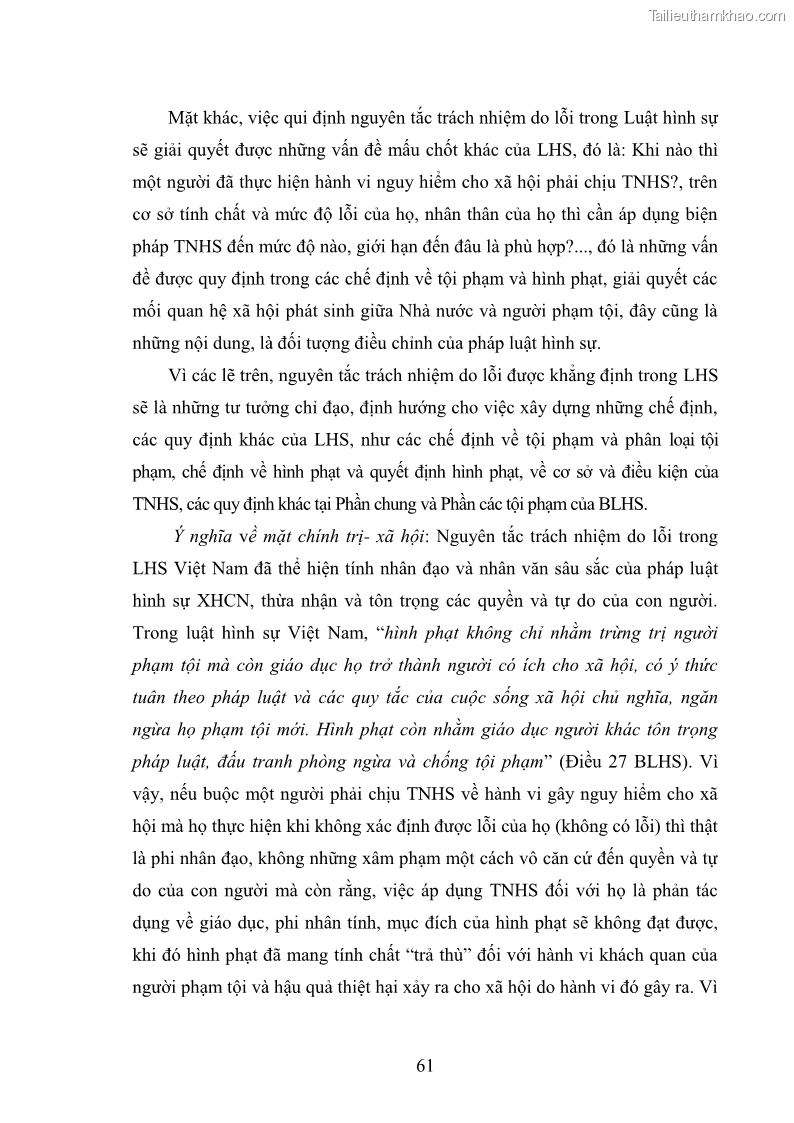 Luận án tiến sĩ luật học Nguyên tắc trách nhiệm do lỗi của luật hình sự - 11 Trang 61