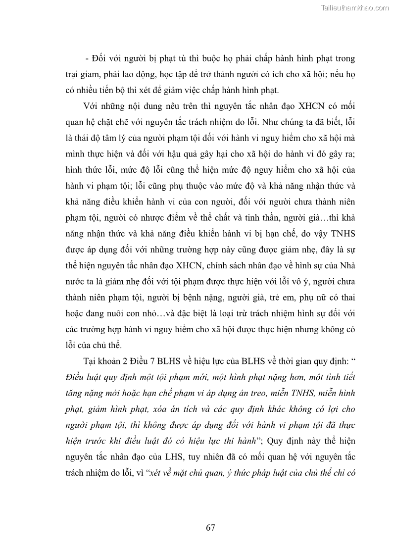 Luận án tiến sĩ luật học Nguyên tắc trách nhiệm do lỗi của luật hình sự - 12 Trang 67