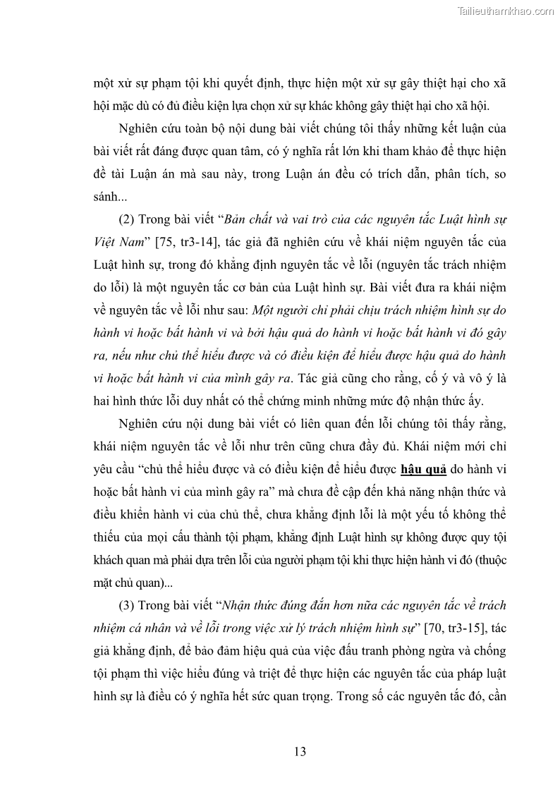 Luận án tiến sĩ luật học Nguyên tắc trách nhiệm do lỗi của luật hình sự - 3 Trang 13
