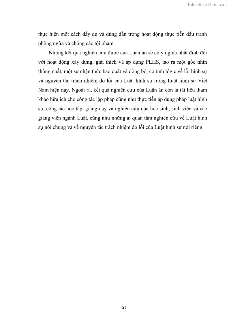 Luận án tiến sĩ luật học Nguyên tắc trách nhiệm do lỗi của luật hình sự - 33 Trang 193
