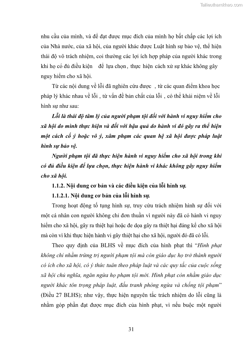 Luận án tiến sĩ luật học Nguyên tắc trách nhiệm do lỗi của luật hình sự - 6 Trang 31