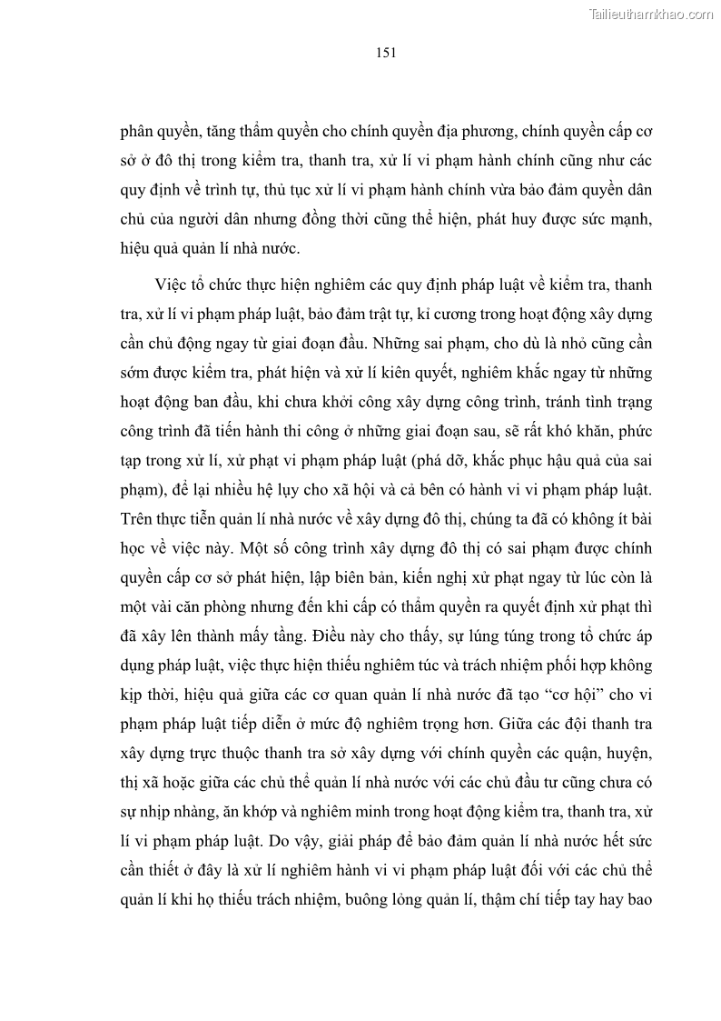 Luận án tiến sĩ luật học Quản lí nhà nước về xây dựng đô thị ở Việt Nam hiện nay - 27 Trang 157