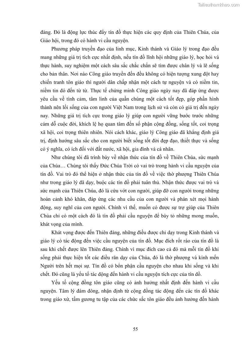 Luận án tiến sĩ tâm lý học Hành vi cầu nguyện của tín đồ đạo Công giáo - 11 Trang 61