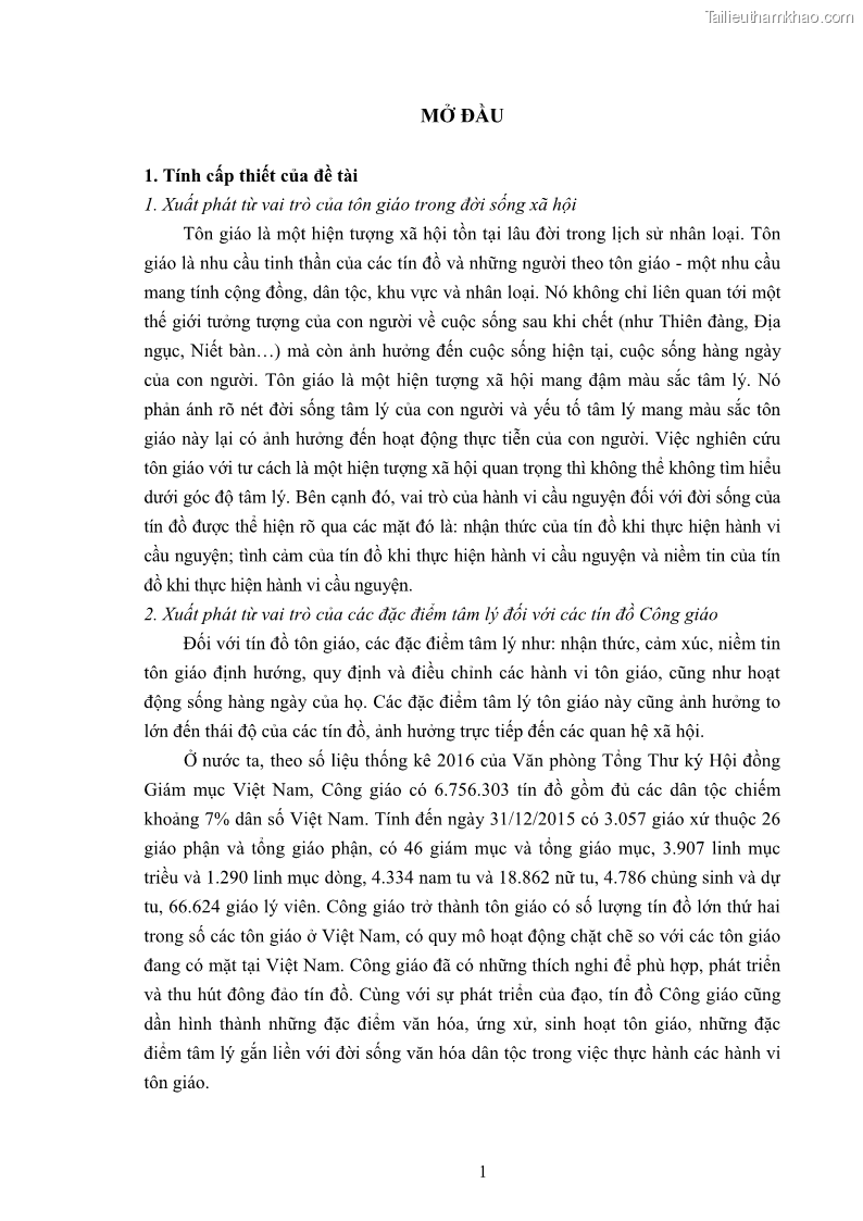 Luận án tiến sĩ tâm lý học Hành vi cầu nguyện của tín đồ đạo Công giáo - 2 Trang 7