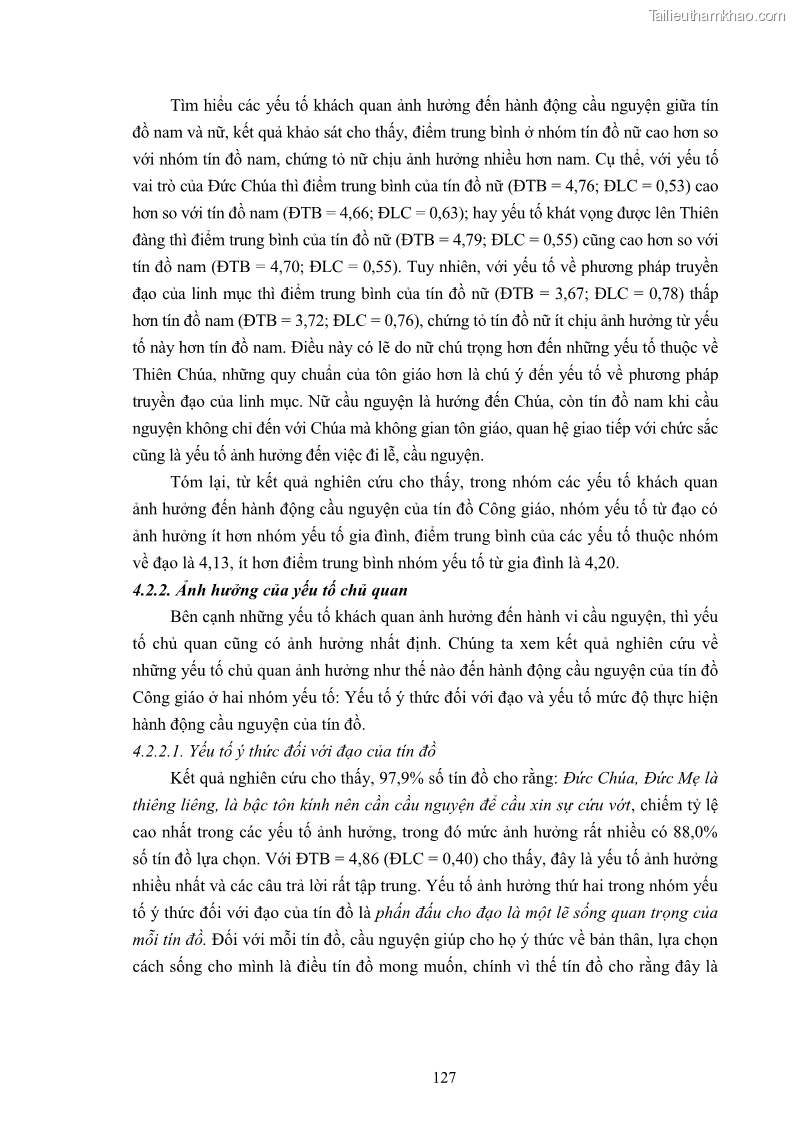 Luận án tiến sĩ tâm lý học Hành vi cầu nguyện của tín đồ đạo Công giáo - 23 Trang 133