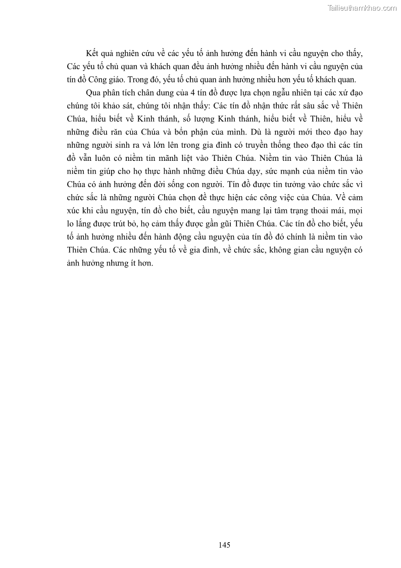 Luận án tiến sĩ tâm lý học Hành vi cầu nguyện của tín đồ đạo Công giáo - 26 Trang 151