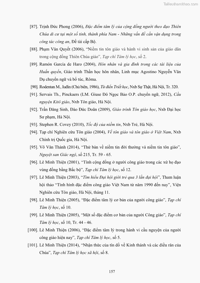 Luận án tiến sĩ tâm lý học Hành vi cầu nguyện của tín đồ đạo Công giáo - 28 Trang 163