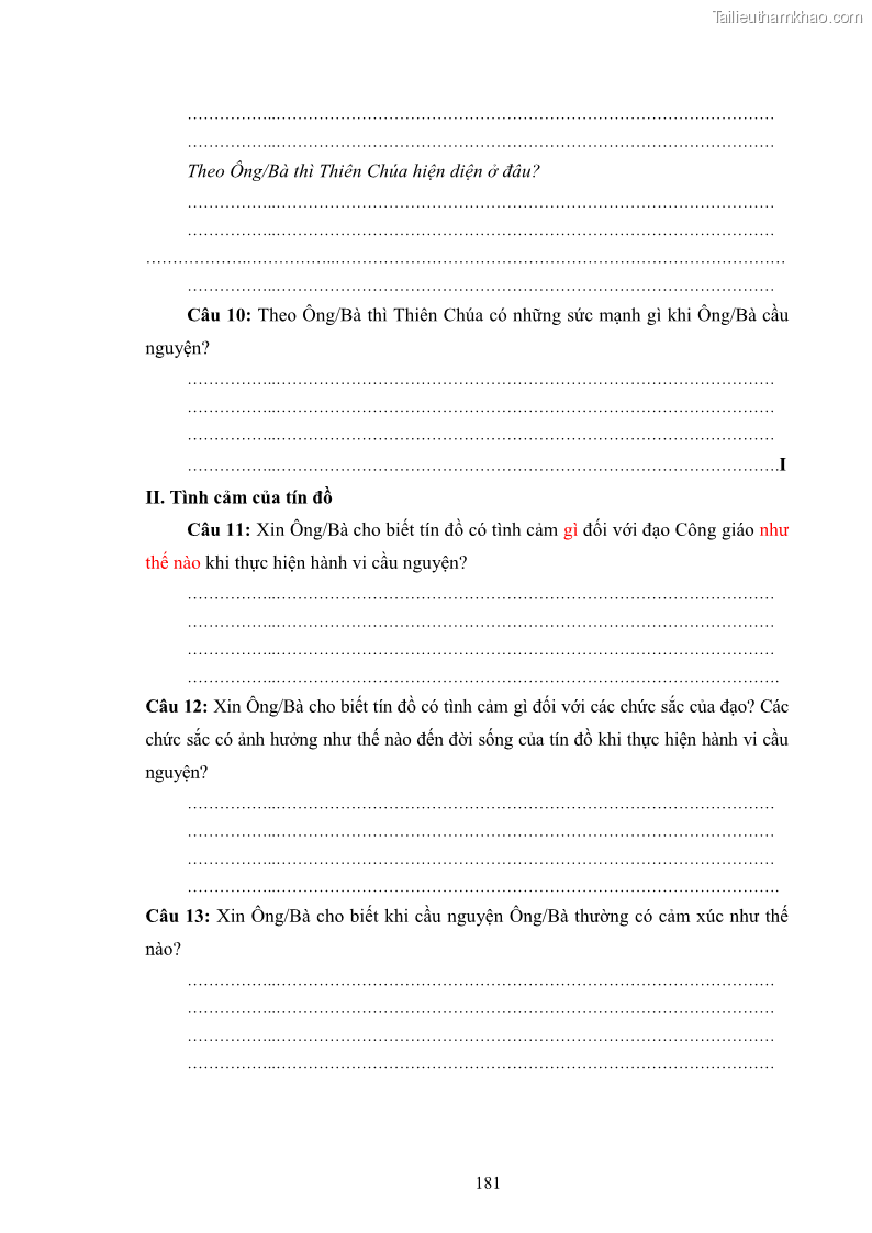 Luận án tiến sĩ tâm lý học Hành vi cầu nguyện của tín đồ đạo Công giáo - 32 Trang 187