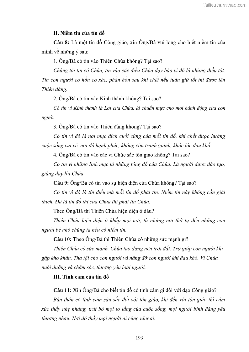 Luận án tiến sĩ tâm lý học Hành vi cầu nguyện của tín đồ đạo Công giáo - 34 Trang 199