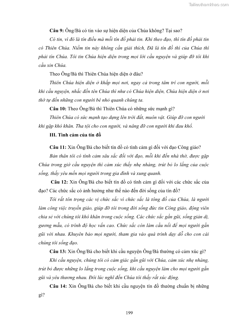 Luận án tiến sĩ tâm lý học Hành vi cầu nguyện của tín đồ đạo Công giáo - 35 Trang 205