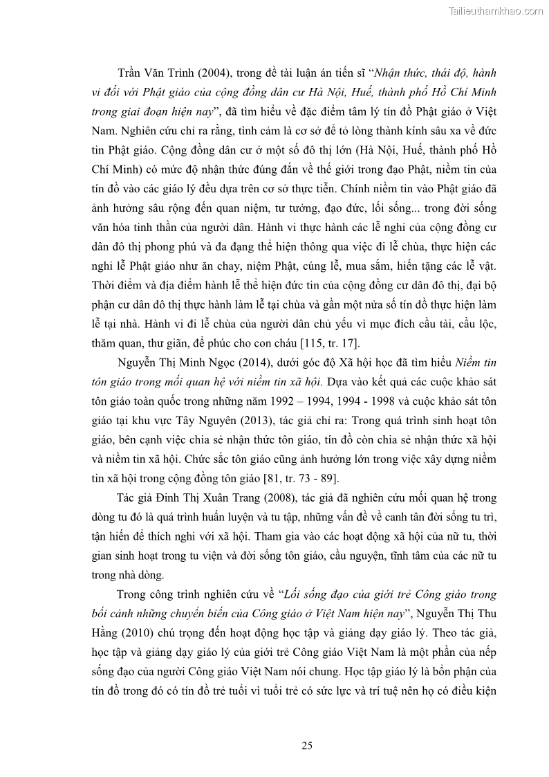 Luận án tiến sĩ tâm lý học Hành vi cầu nguyện của tín đồ đạo Công giáo - 6 Trang 31
