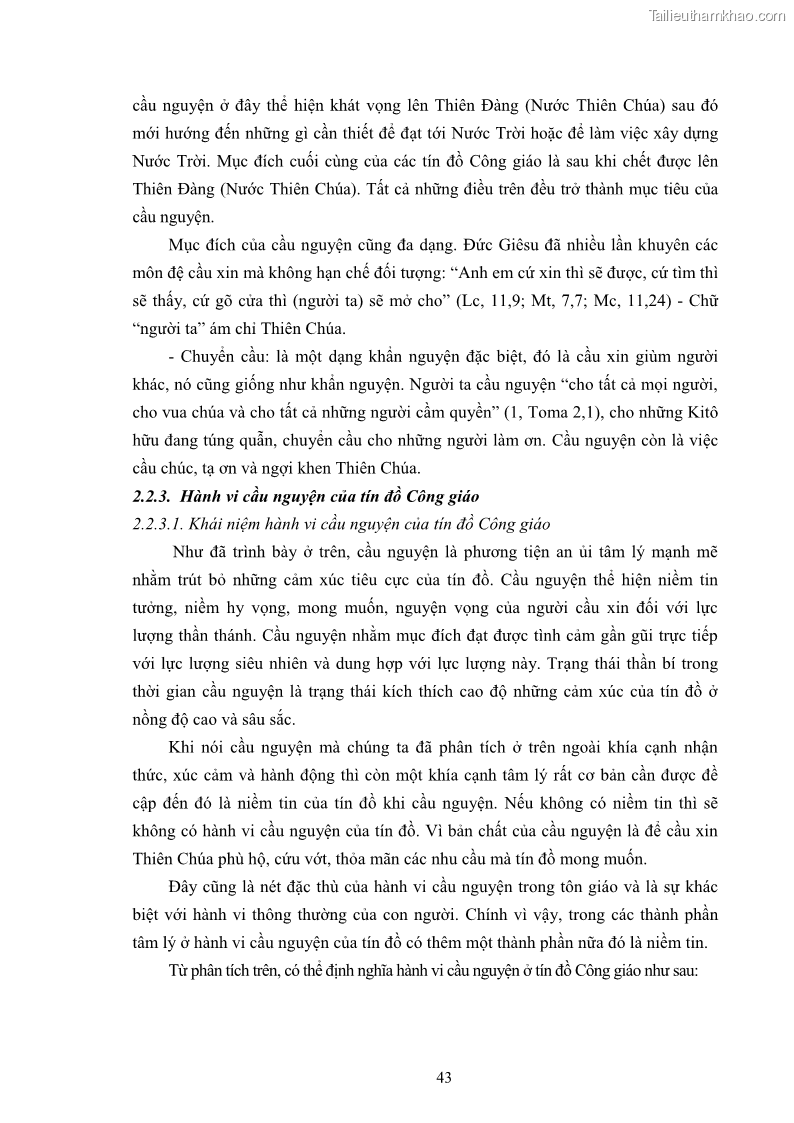 Luận án tiến sĩ tâm lý học Hành vi cầu nguyện của tín đồ đạo Công giáo - 9 Trang 49