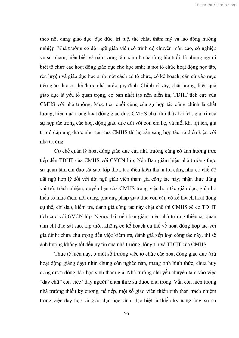 Luận án tiến sĩ tâm lý học Thái độ hợp tác của cha mẹ với giáo viên chủ nhiệm trường trung học cơ sở - 12 Trang 67