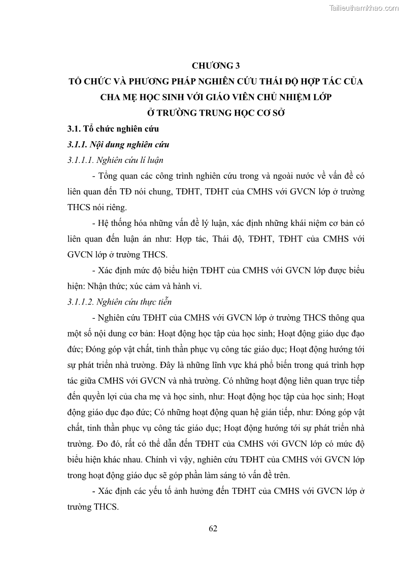 Luận án tiến sĩ tâm lý học Thái độ hợp tác của cha mẹ với giáo viên chủ nhiệm trường trung học cơ sở - 13 Trang 73
