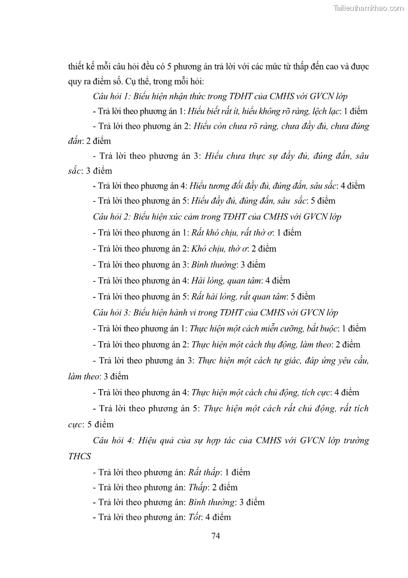 Luận án tiến sĩ tâm lý học Thái độ hợp tác của cha mẹ với giáo viên chủ nhiệm trường trung học cơ sở - 15 Trang 85
