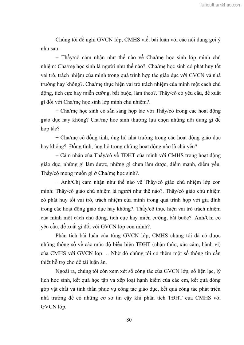 Luận án tiến sĩ tâm lý học Thái độ hợp tác của cha mẹ với giáo viên chủ nhiệm trường trung học cơ sở - 16 Trang 91