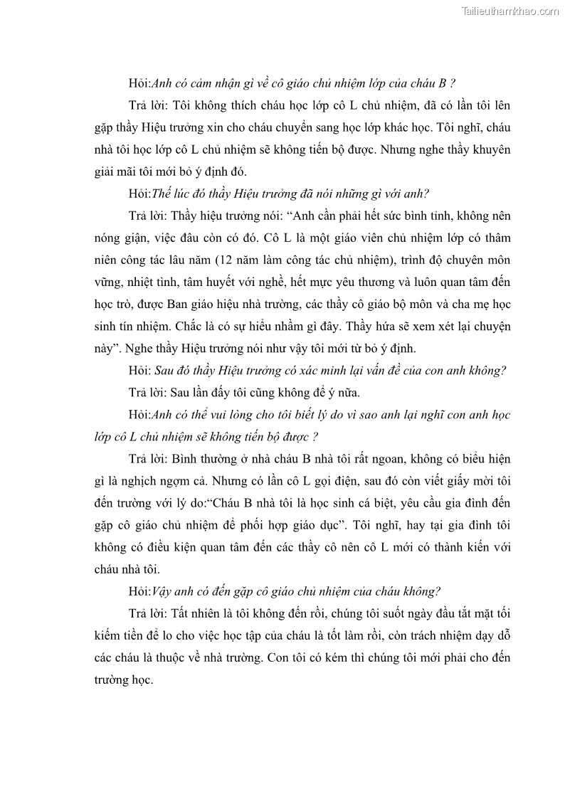 Luận án tiến sĩ tâm lý học Thái độ hợp tác của cha mẹ với giáo viên chủ nhiệm trường trung học cơ sở - 36 Trang 211