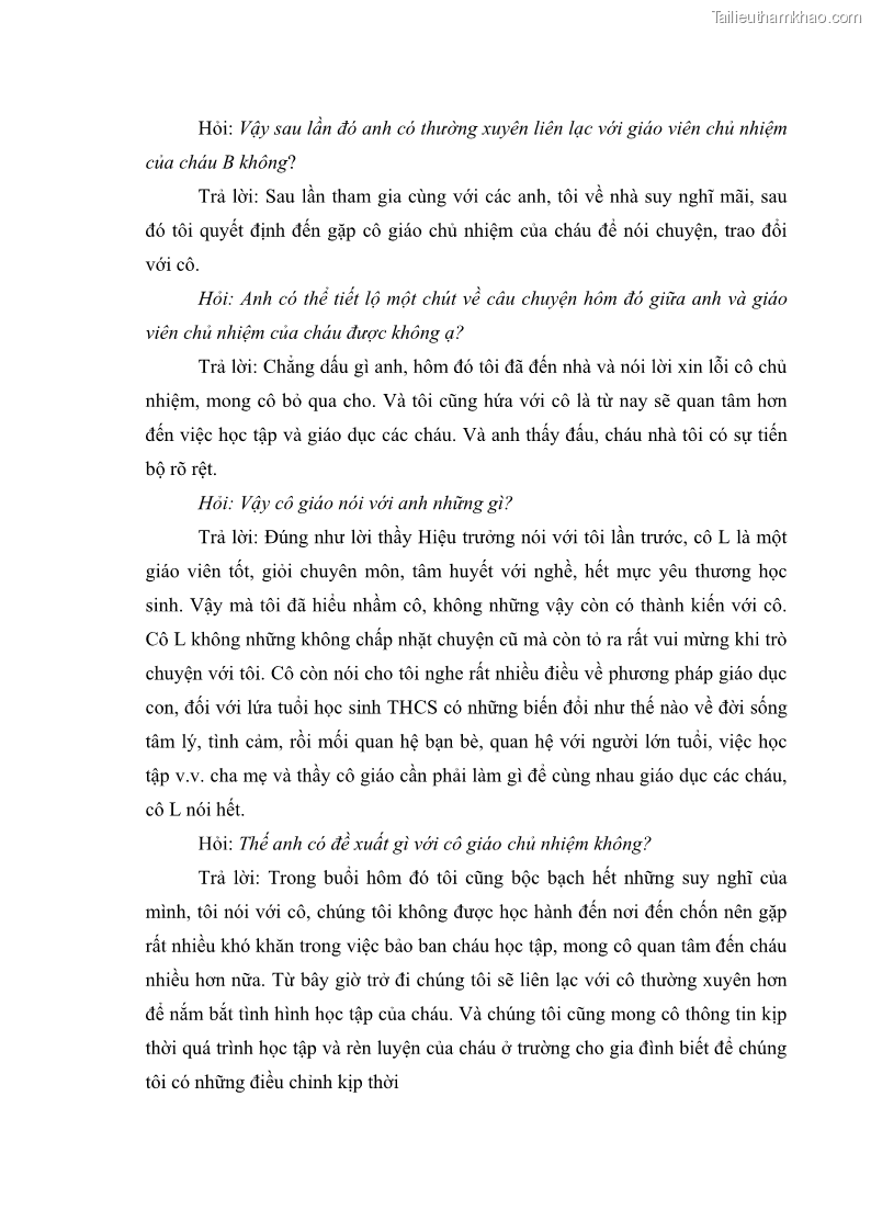 Luận án tiến sĩ tâm lý học Thái độ hợp tác của cha mẹ với giáo viên chủ nhiệm trường trung học cơ sở - 37 Trang 217