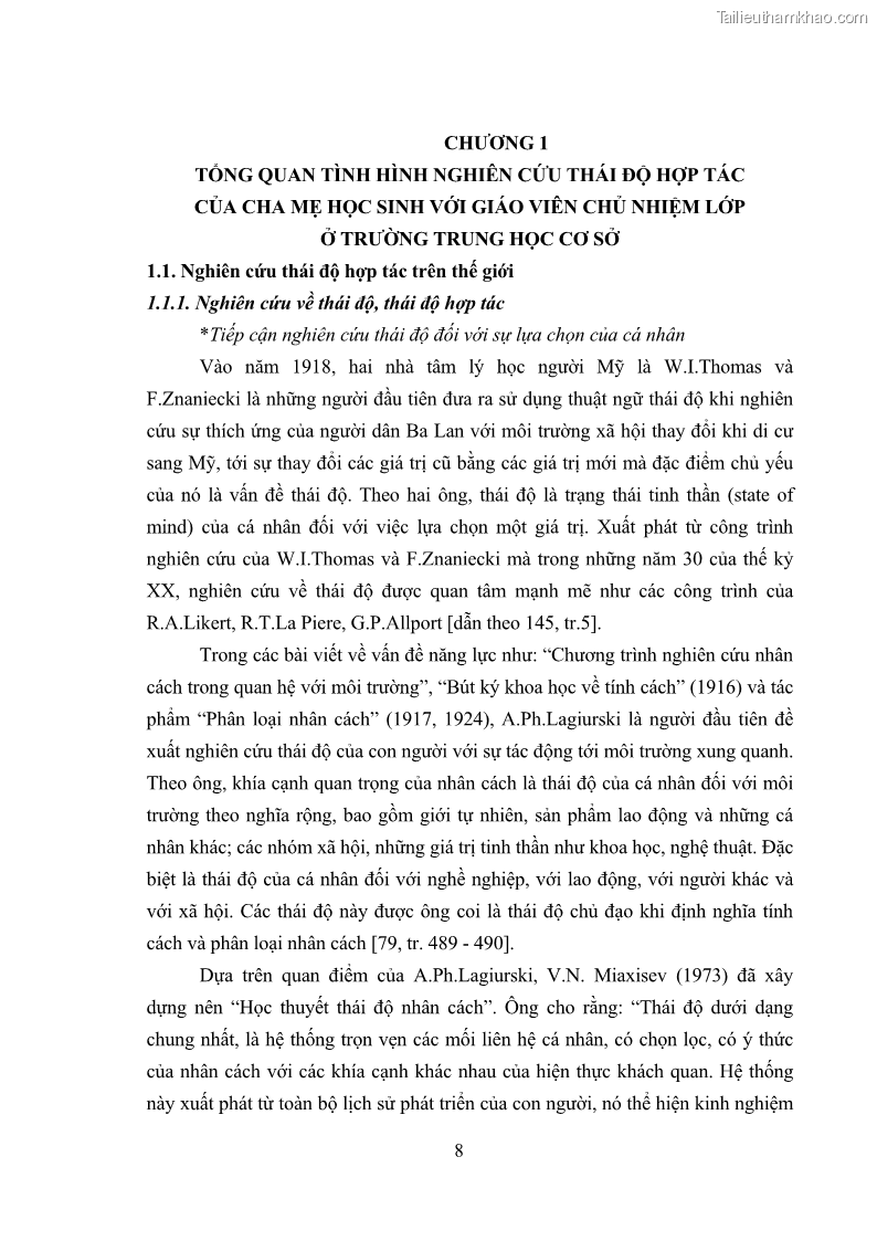 Luận án tiến sĩ tâm lý học Thái độ hợp tác của cha mẹ với giáo viên chủ nhiệm trường trung học cơ sở - 4 Trang 19