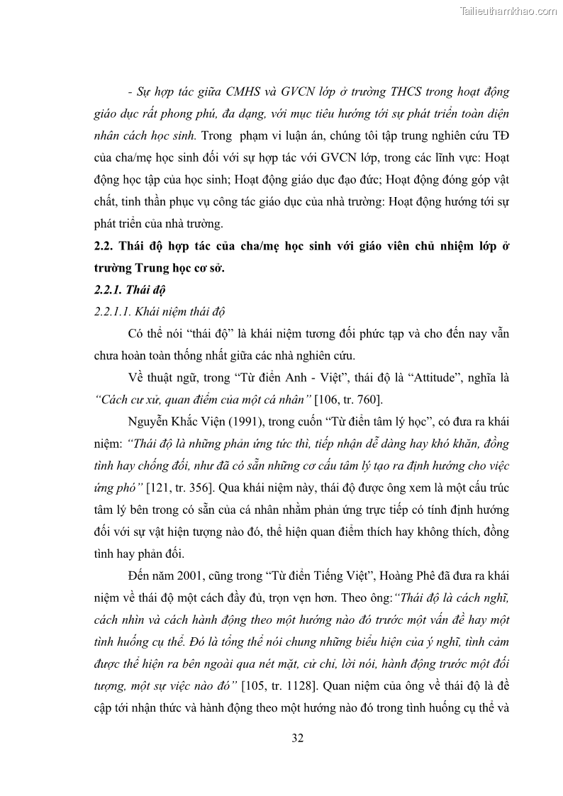 Luận án tiến sĩ tâm lý học Thái độ hợp tác của cha mẹ với giáo viên chủ nhiệm trường trung học cơ sở - 8 Trang 43