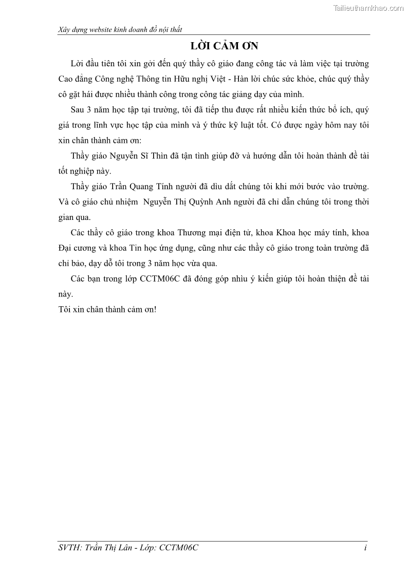 Đồ án tốt nghiệp quản trị kinh doanh Xây dựng Website kinh doanh đồ nội thất - 1 Trang 1