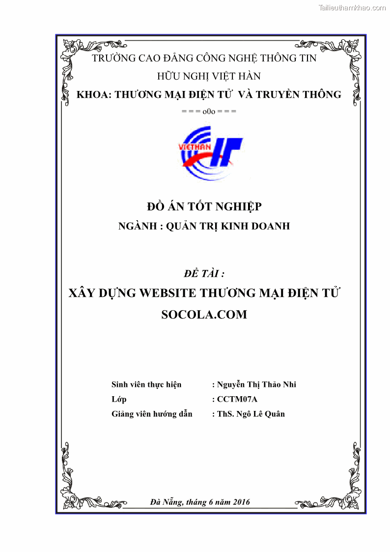 Đồ án tốt nghiệp quản trị kinh doanh Xây dựng website thương mại điện tử Socola.com - 1 Trang 1