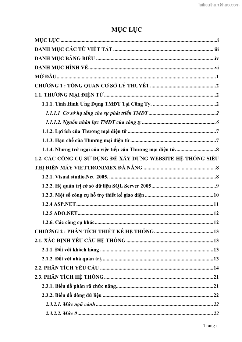 Đồ án tốt nghiệp quản trị kinh doanh Xây dựng Website thương mại điện tử cho hệ thống siêu thị điện máy Viettronimex Đà Nẵng - 1 Trang 1