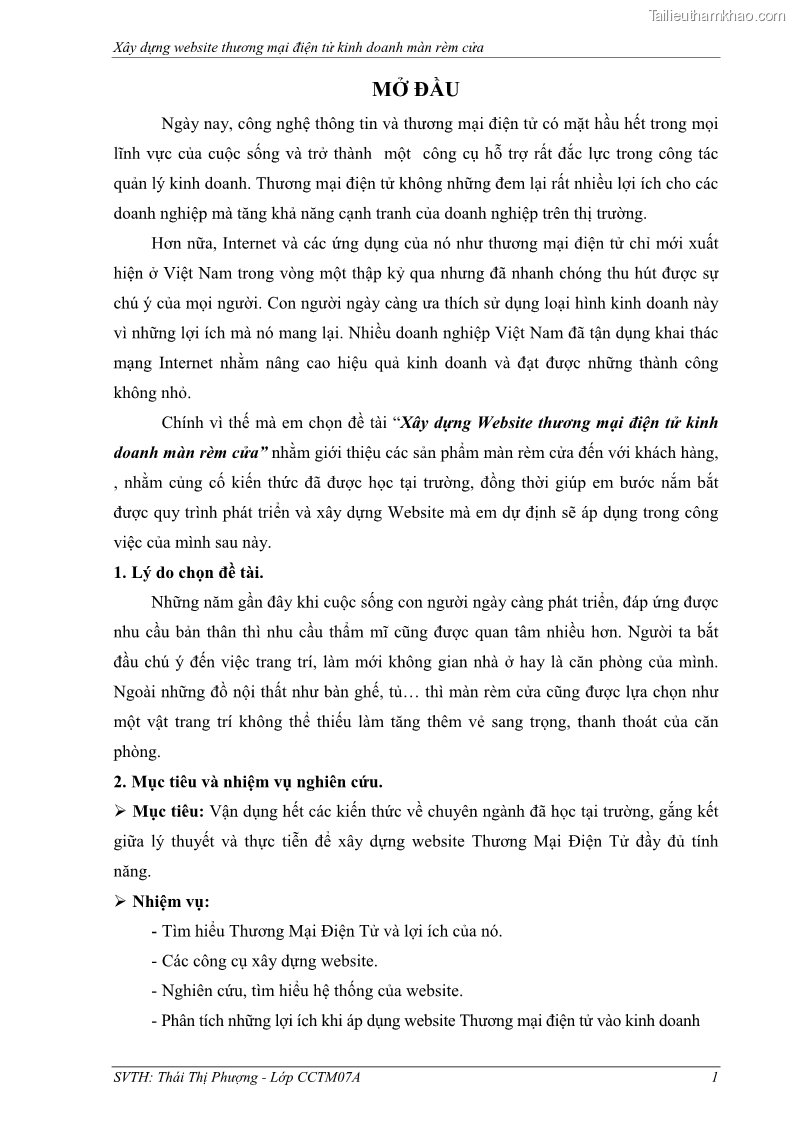 Đồ án tốt nghiệp quản trị kinh doanh Xây dựng Website thương mại điện tử kinh doanh màn rèm cửa - 1 Trang 10