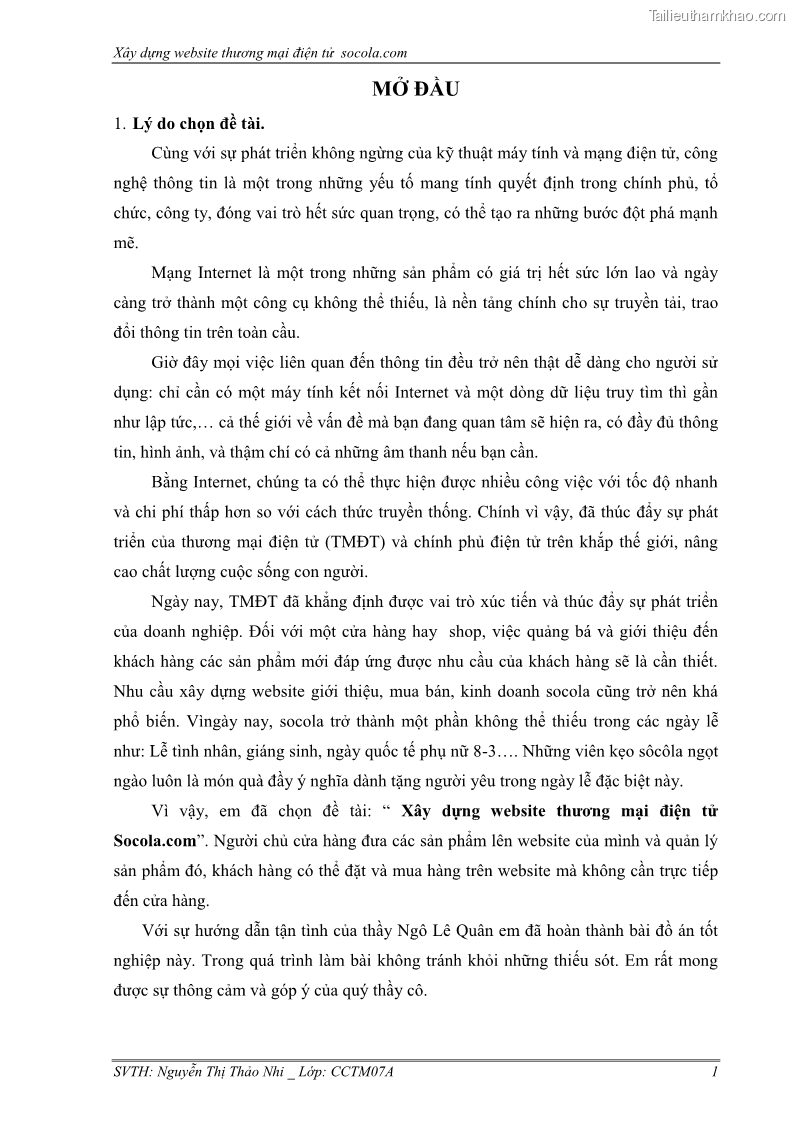 Đồ án tốt nghiệp quản trị kinh doanh Xây dựng website thương mại điện tử Socola.com - 1 Trang 10