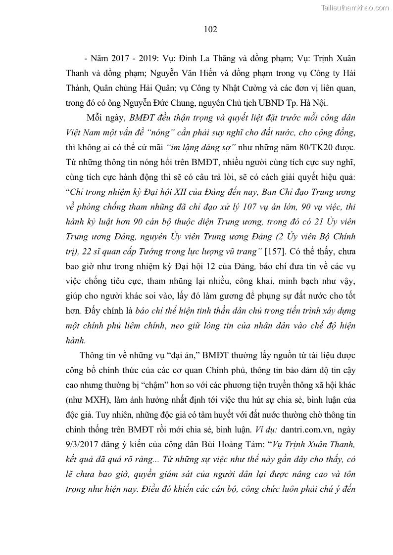 Luận án tiến sĩ báo chí học Báo mạng điện tử thực hiện quyền tự do ngôn luận của công dân Việt Nam hiện nay - 10 Trang 109