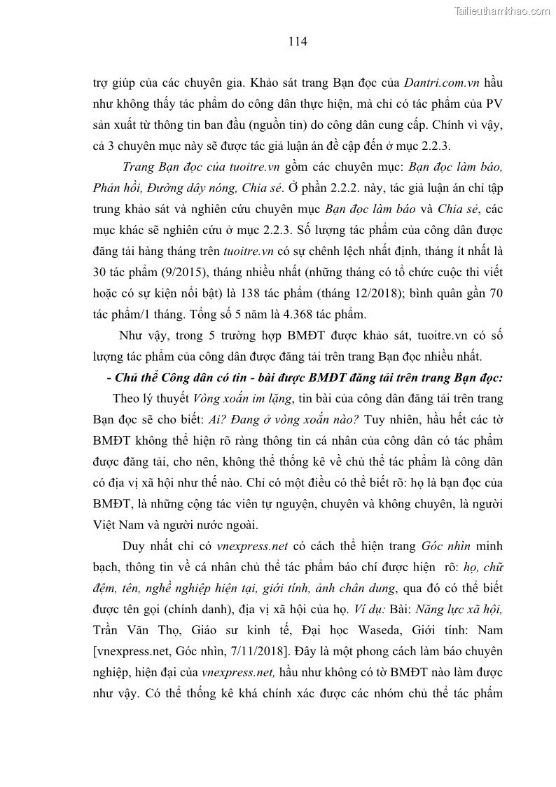 Luận án tiến sĩ báo chí học Báo mạng điện tử thực hiện quyền tự do ngôn luận của công dân Việt Nam hiện nay - 11 Trang 121