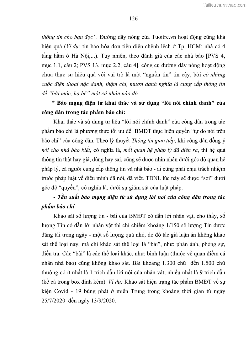 Luận án tiến sĩ báo chí học Báo mạng điện tử thực hiện quyền tự do ngôn luận của công dân Việt Nam hiện nay - 12 Trang 133