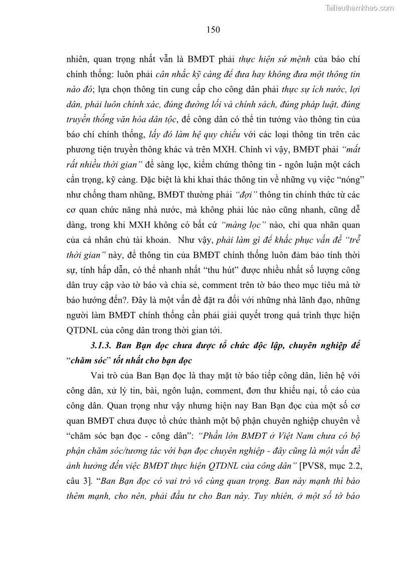 Luận án tiến sĩ báo chí học Báo mạng điện tử thực hiện quyền tự do ngôn luận của công dân Việt Nam hiện nay - 14 Trang 157