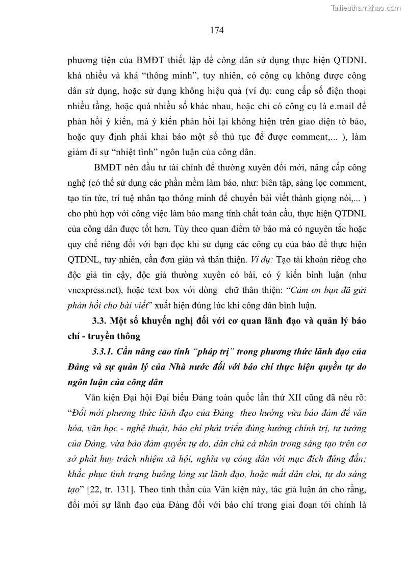 Luận án tiến sĩ báo chí học Báo mạng điện tử thực hiện quyền tự do ngôn luận của công dân Việt Nam hiện nay - 16 Trang 181