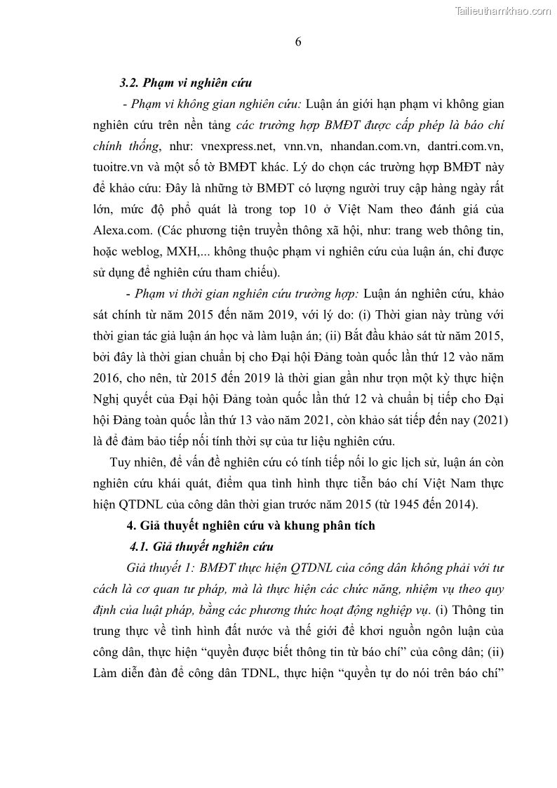 Luận án tiến sĩ báo chí học Báo mạng điện tử thực hiện quyền tự do ngôn luận của công dân Việt Nam hiện nay - 2 Trang 13