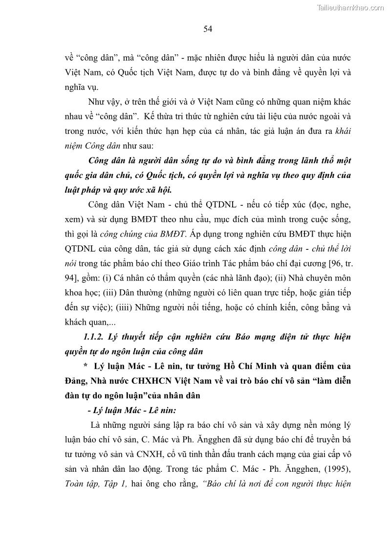 Luận án tiến sĩ báo chí học Báo mạng điện tử thực hiện quyền tự do ngôn luận của công dân Việt Nam hiện nay - 6 Trang 61