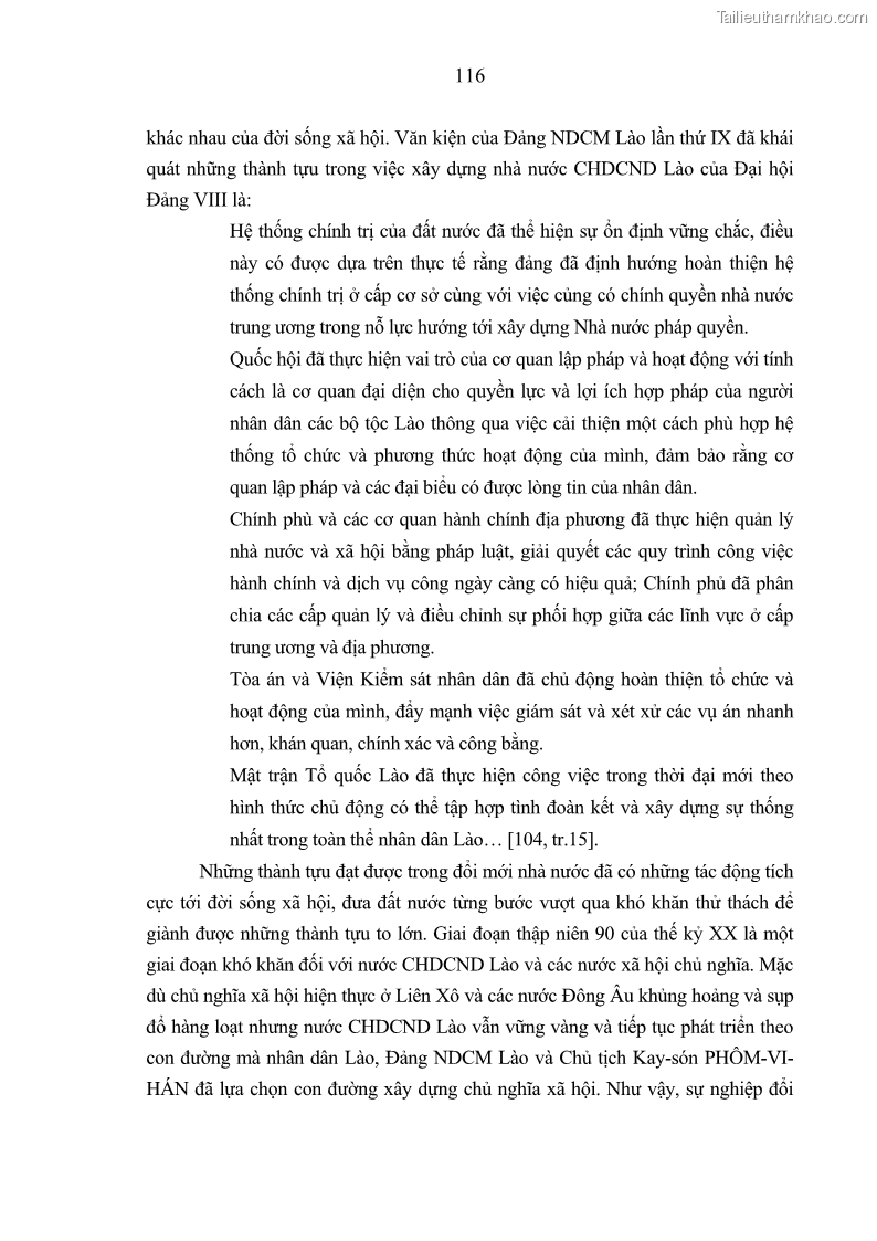 Luận án tiến sĩ luật học Xây dựng nhà nước pháp quyền Cộng hòa dân chủ nhân dân Lào của dân, do dân và vì dân - 11 Trang 121