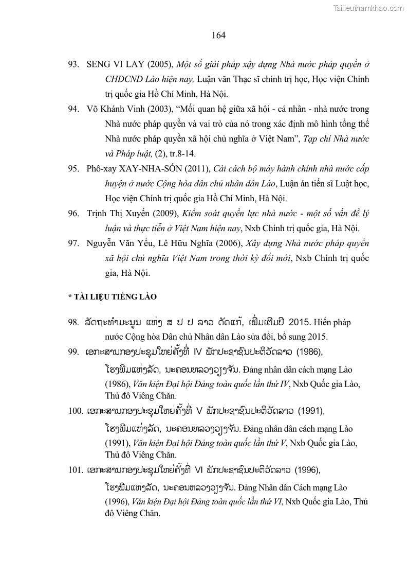 Luận án tiến sĩ luật học Xây dựng nhà nước pháp quyền Cộng hòa dân chủ nhân dân Lào của dân, do dân và vì dân - 15 Trang 169