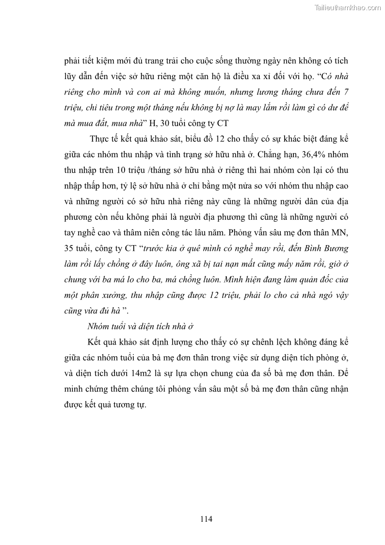 Luận án tiến sĩ tâm lý học Cuộc sống của những bà mẹ công nhân đơn thân ở các khu công nghiệp nhìn từ góc độ chính sách xã hội - 11 Trang 121