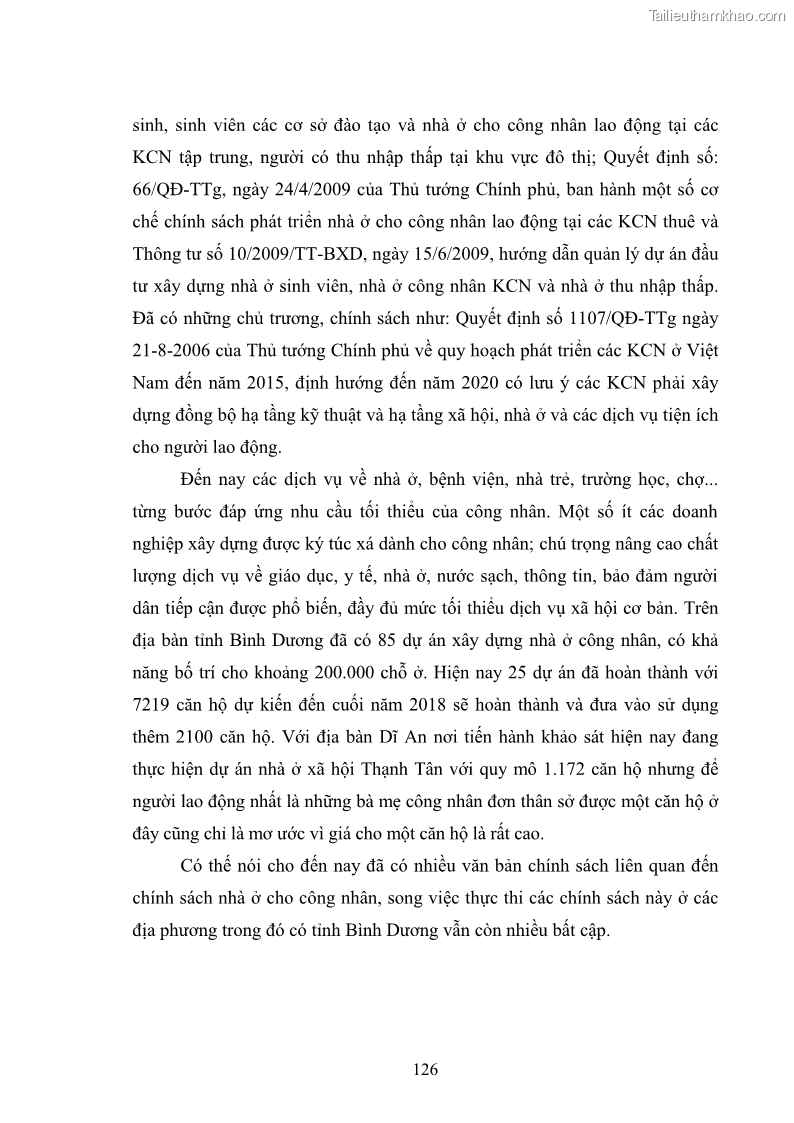 Luận án tiến sĩ tâm lý học Cuộc sống của những bà mẹ công nhân đơn thân ở các khu công nghiệp nhìn từ góc độ chính sách xã hội - 12 Trang 133