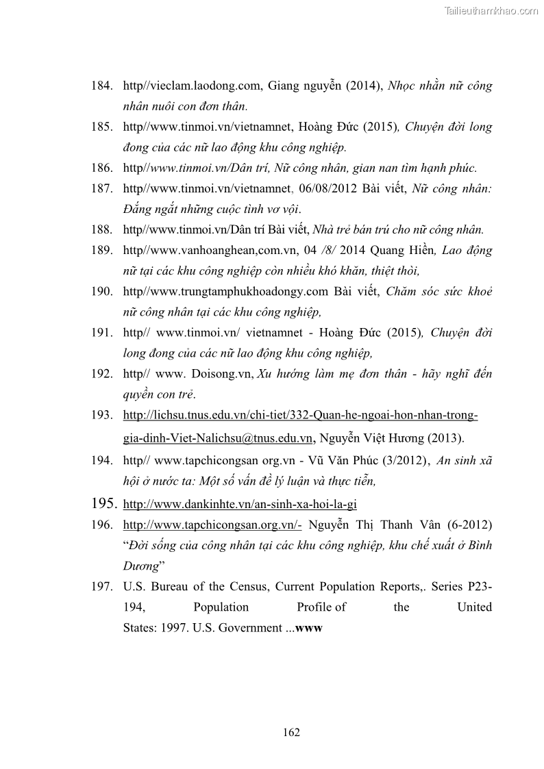 Luận án tiến sĩ tâm lý học Cuộc sống của những bà mẹ công nhân đơn thân ở các khu công nghiệp nhìn từ góc độ chính sách xã hội - 15 Trang 169