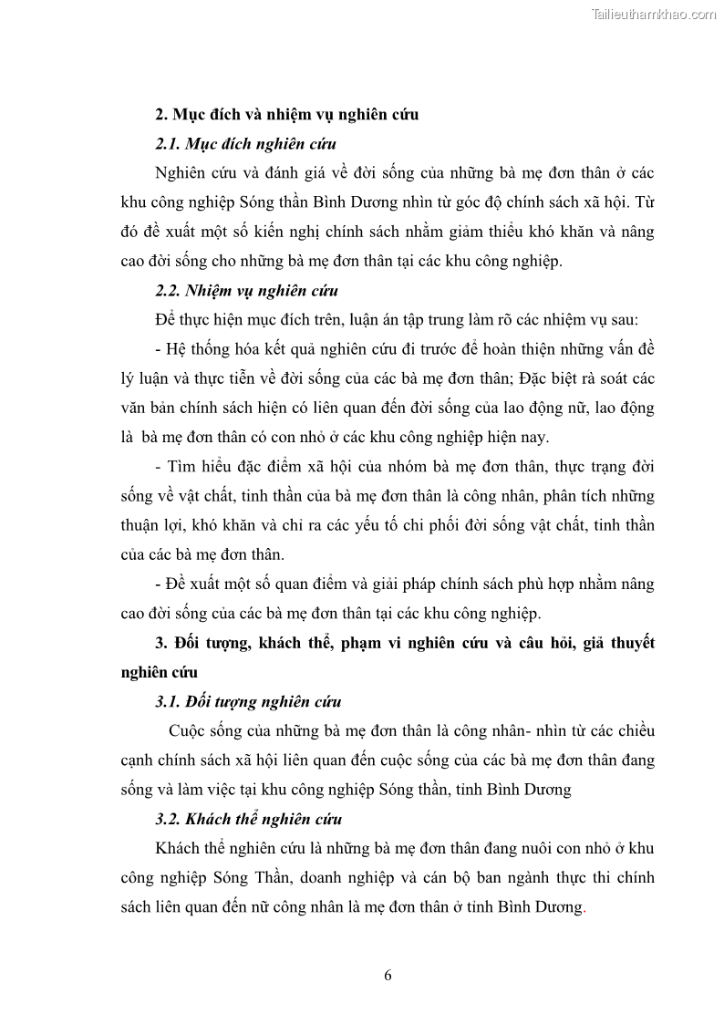 Luận án tiến sĩ tâm lý học Cuộc sống của những bà mẹ công nhân đơn thân ở các khu công nghiệp nhìn từ góc độ chính sách xã hội - 2 Trang 13