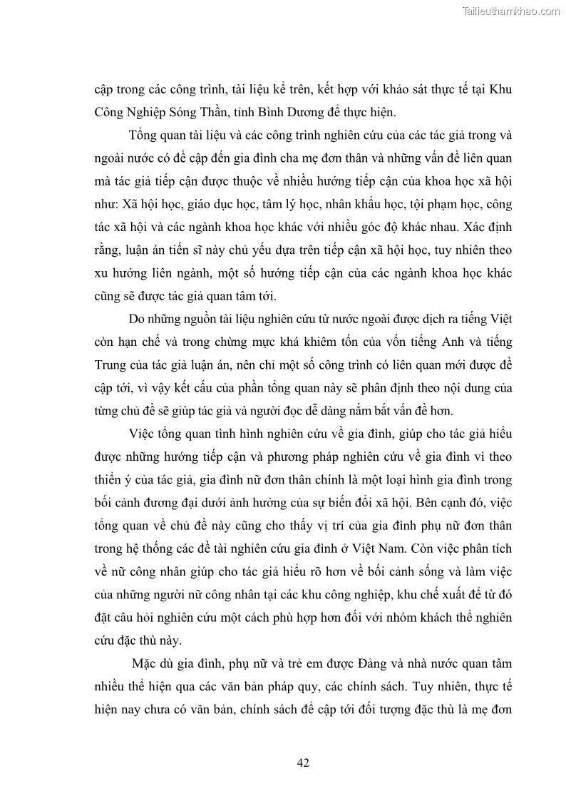 Luận án tiến sĩ tâm lý học Cuộc sống của những bà mẹ công nhân đơn thân ở các khu công nghiệp nhìn từ góc độ chính sách xã hội - 5 Trang 49