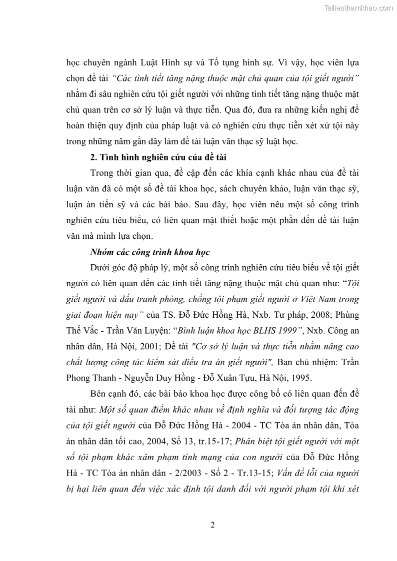 Luận văn thạc sĩ luật học Các tình tiết tăng nặng thuộc mặt chủ quan của tội giết người - 1 Trang 10