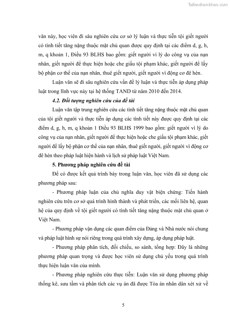 Luận văn thạc sĩ luật học Các tình tiết tăng nặng thuộc mặt chủ quan của tội giết người - 2 Trang 13