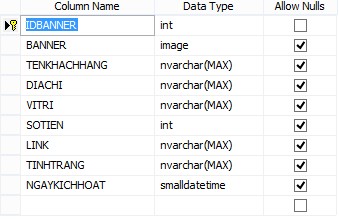Bảng Banner Bảng này cho phép nhà quản trị cập nhật banner chính của Website 2