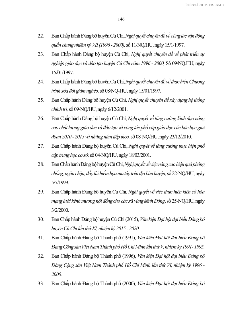 Luận án tiến sĩ lịch sử Quá trình đô thị hoá ở huyện Củ Chi Thành phố Hồ Chí Minh từ năm 1997 đến năm 2015 - 14 Trang 157