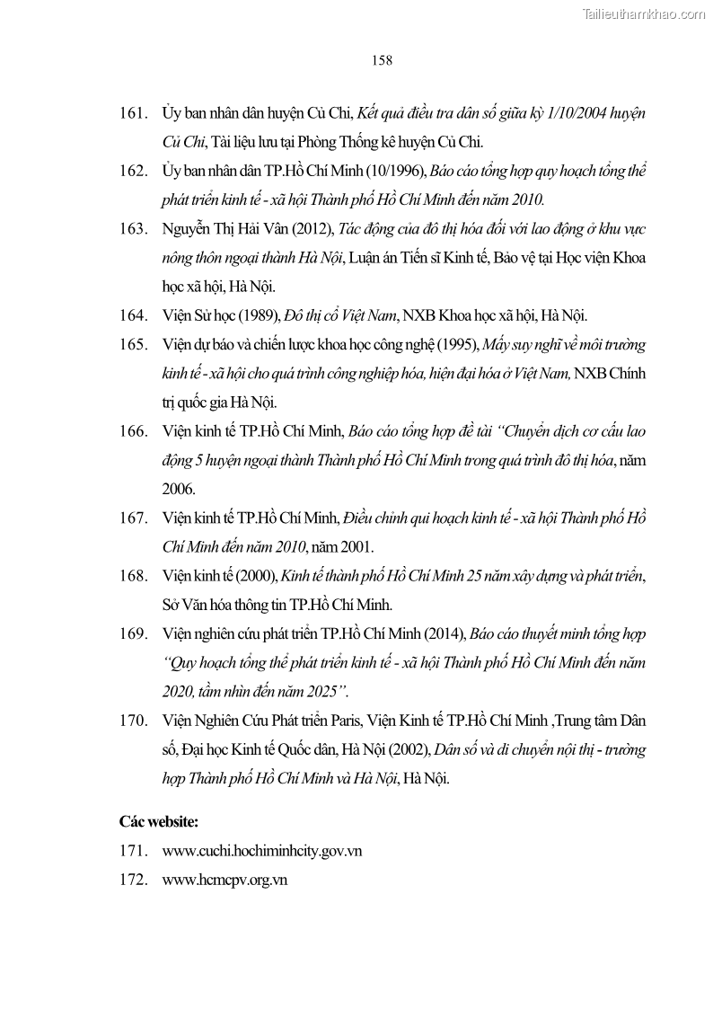 Luận án tiến sĩ lịch sử Quá trình đô thị hoá ở huyện Củ Chi Thành phố Hồ Chí Minh từ năm 1997 đến năm 2015 - 15 Trang 169