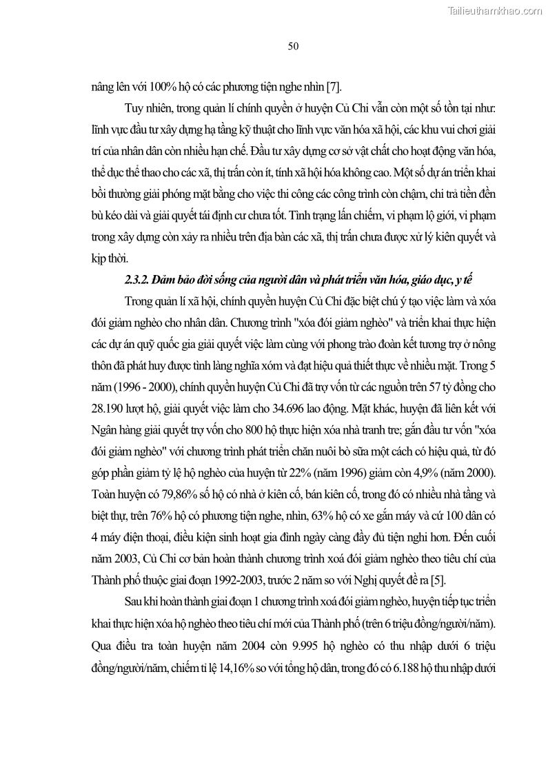 Luận án tiến sĩ lịch sử Quá trình đô thị hoá ở huyện Củ Chi Thành phố Hồ Chí Minh từ năm 1997 đến năm 2015 - 6 Trang 61